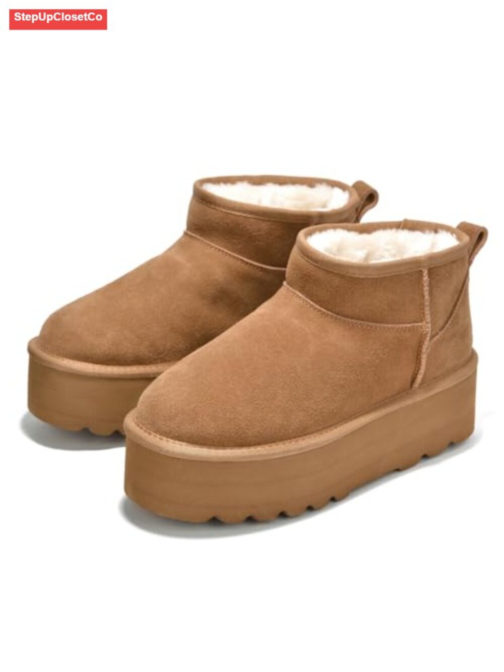 Genuine Suede Ankle Platform Boots Faux Fur Lined Snow Boots Women